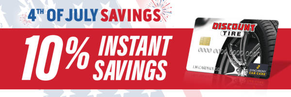 10% Instant Savings on tires & wheels with any $599+ total purchase with your Discount Tire credit card