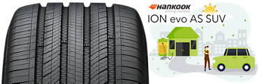 Hankook iON EVO AS SUV tire infographic close up of tread