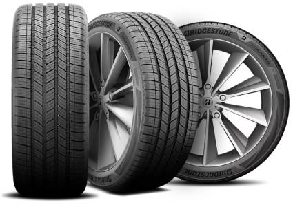 Bridgestone Turanza EV tire with three view angles