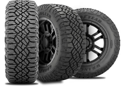 goodyear wrangler duratrac rt with three view angles