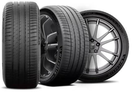 Michelin Pilot Sport EV tire with three view angles