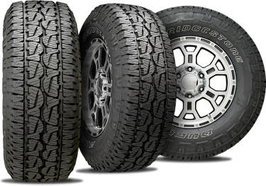 Bridgestone Dueler A/T Revo 3 tire with three view angles
