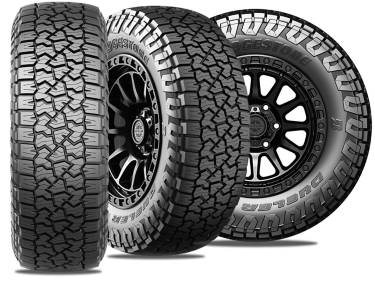 Bridgestone Dueler Maverick A/T tire with three view angles