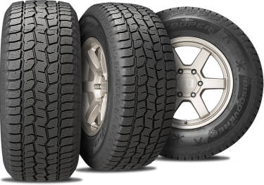 Cooper Discoverer Snow Claw Studdable tire with three view angles