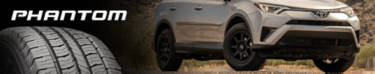 Phantom tire brand featuring the Phantom C-Sport next to a Toyota Rav4