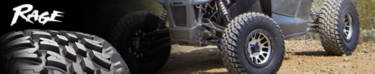 Rage tire brand featuring the rage mohave next to an ATV