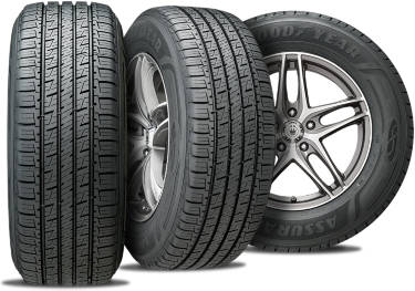 Goodyear Assurance Maxlife tire with three view angles