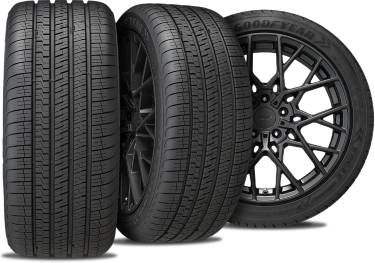 Goodyear Eagle Exhilarate tire with three view angles