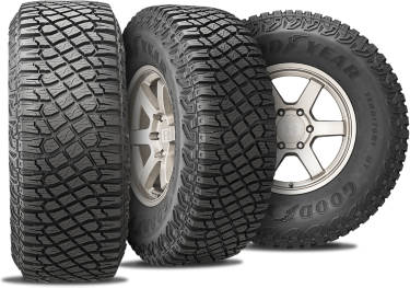 Goodyear Wrangler Territory MT tire with three view angles