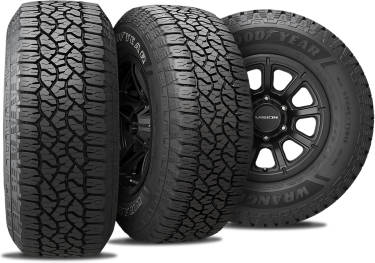 Goodyear Wrangler Workhorse AT tire with three view angles