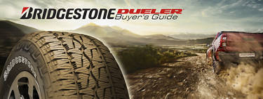 an image of a Bridgestone Dueler tire and a truck with the title 'Bridgestone Dueler Buyer's Guide' on it