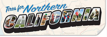 an image of a map of Northern California with the words 'Tires for Northern California' over it