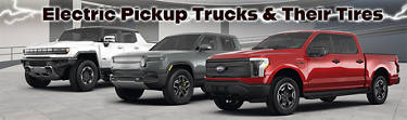 Three electric pickup trucks and their tires