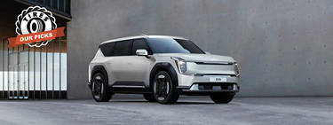 An image of an electric vehicle against a grey background with the words 'Tires: Our Picks' to the left.