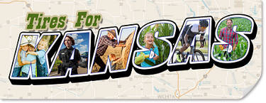 an image of a map of Kansas with the words 'Tires for Kansas' over it
