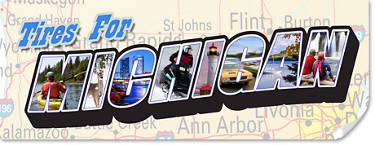 a picture of a map of the state of Michigan with the words 'Tires for Michigan' written over the top of it.