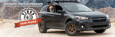 Subaru outback soft-roading with husky dog