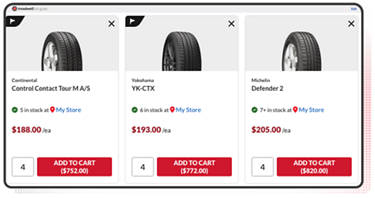 An image of a three different tires being compared for features side by side.