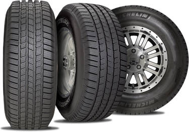 Michelin Defender LTX MS 10-ply tire with three view angles