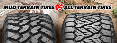 side by side tread profile of a mud tire and a all terrain tire