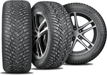 Nokian Hakkapeliitta 10 studded tire with three view angles