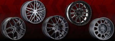An image of various wheel types showing new wheel design trends against a red and black background.