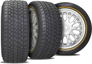 Vogue Custom Built Radial Wide Trac Tour II white and yellow sidewall with 3 view angles