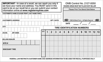 Tire Registration Card