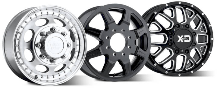 Three aftermarket dually wheels