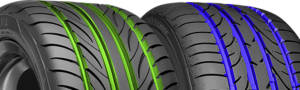 Two tires with different tread depth levels