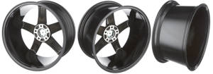 Three black wheels with different offsets