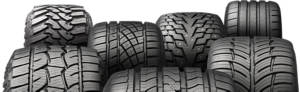 An assortment of 7 different tires with various tread designs