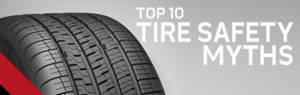 An image of a tire with a red ribbon to the left of it and the words 'Top 10 Tire Safety Myths' written to the right.