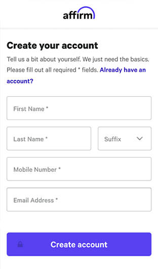 Affirm account creation