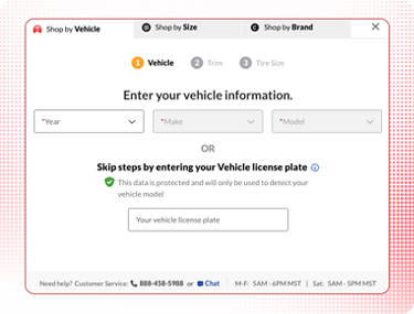 An image of the 'Shop by Vehicle' section of the website where customers can enter their VIN number.