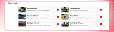 An image of the 'Wheel Style' section of the website where customers can see what types of wheels they can buy by style for their vehicle. 