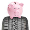 piggy bank on top of a tire