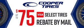 Up to $75 Cooper Tire Rebate (select tires)