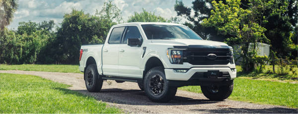 Truck parked near some grass.
