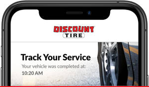 partial mobile phone display of Discount Tire App tracking service