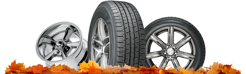 stylized image of wheels and tires