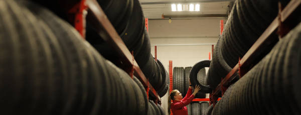 stocking tires on a rack