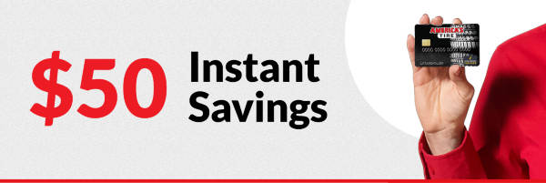 $50 instant savings on any purchase of $599 or more (after discounts) with your America's Tire credit card