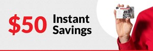 $50 instant savings on any purchase of $599 or more (after discounts) with your Discount Tire credit card