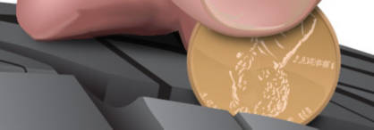 illustration of a penny being used to guage the depth of a tire tread